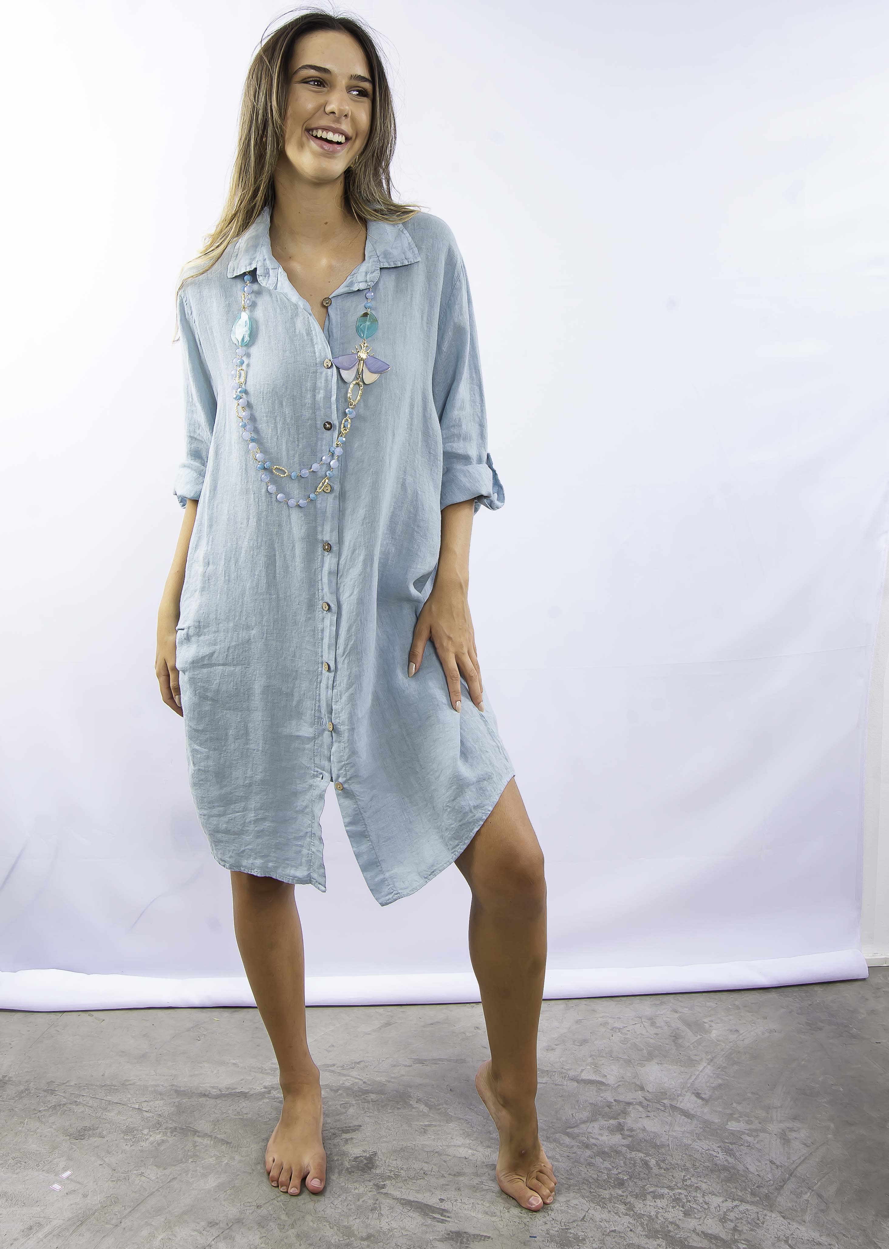 Vestido Trieste em linho italiano visto de frente